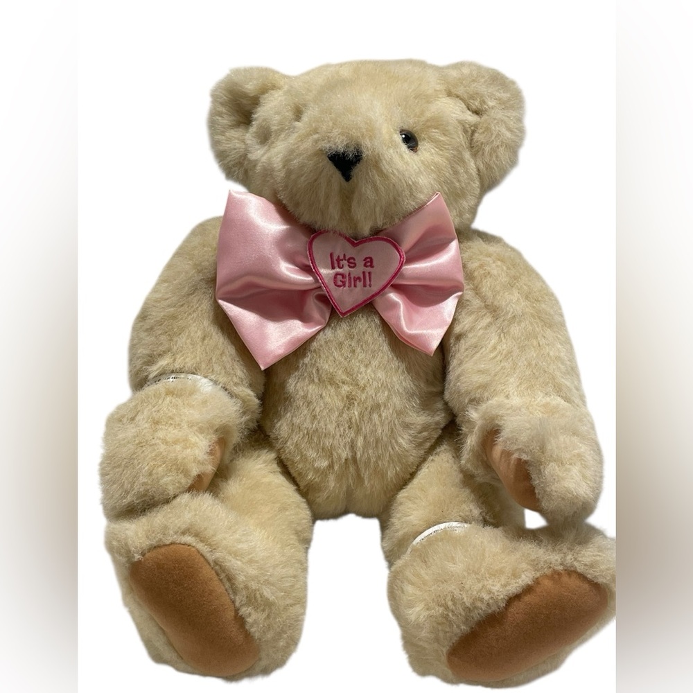 Authentic Vermont Teddy Bear Pink “It’s A Girl” Bow Lifetime Guaranteed